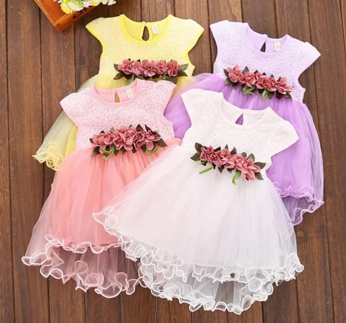 Meninas bonitos meninas verão vestido floral princesa festa tulle flor vestidos 0-3y vestuário gb275