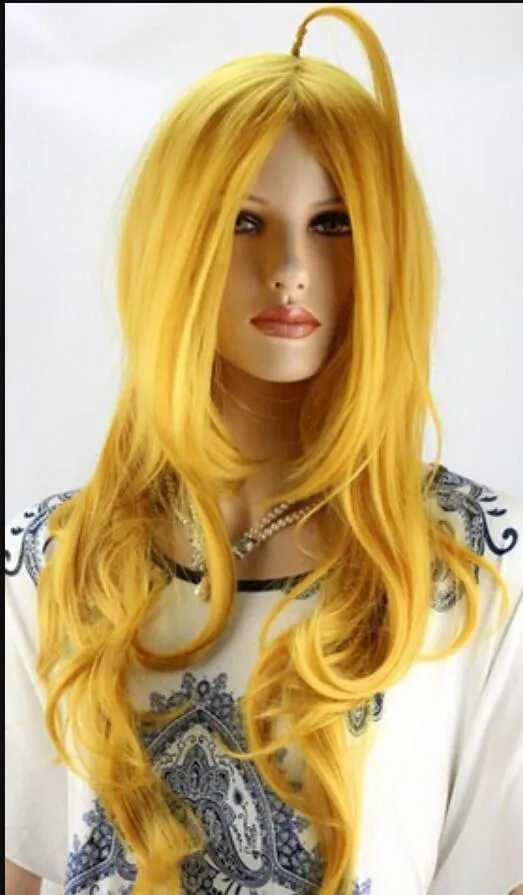 Parrucca Parrucca per capelli ondulati sintetici ricci lunghi dorati da donna