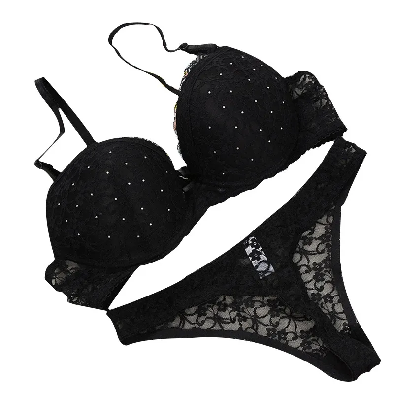 Bras Sets Sexy Lingerie Lace Drill Bra Set Women Plus Size Push Up  Underwear Thong For Female 34 36 38 40 ABC Cup From Blairi, $43.86