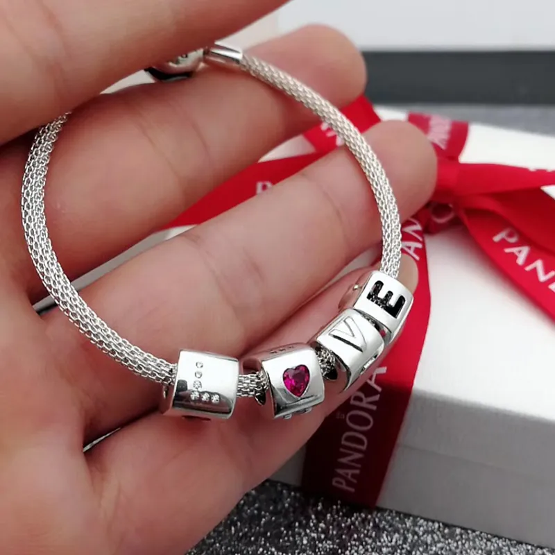 Regalos del día de San Valentín 2019 PANDORA LOVE dice CZ pulseras dijes 925 joyas