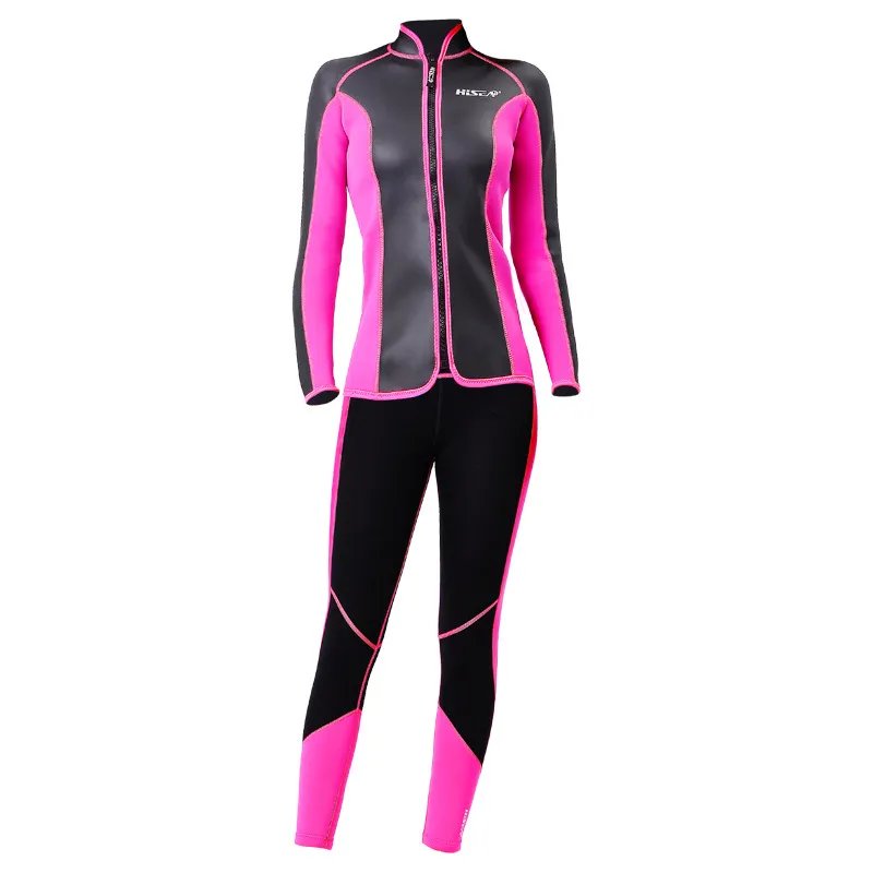 Hissea 2,5 mm Mulheres de duas peças Equipamento de mergulho Bodysuit Casal Troushers Rashguard calças de neoprene Jaqueta de mergulho de roupa de mergulho