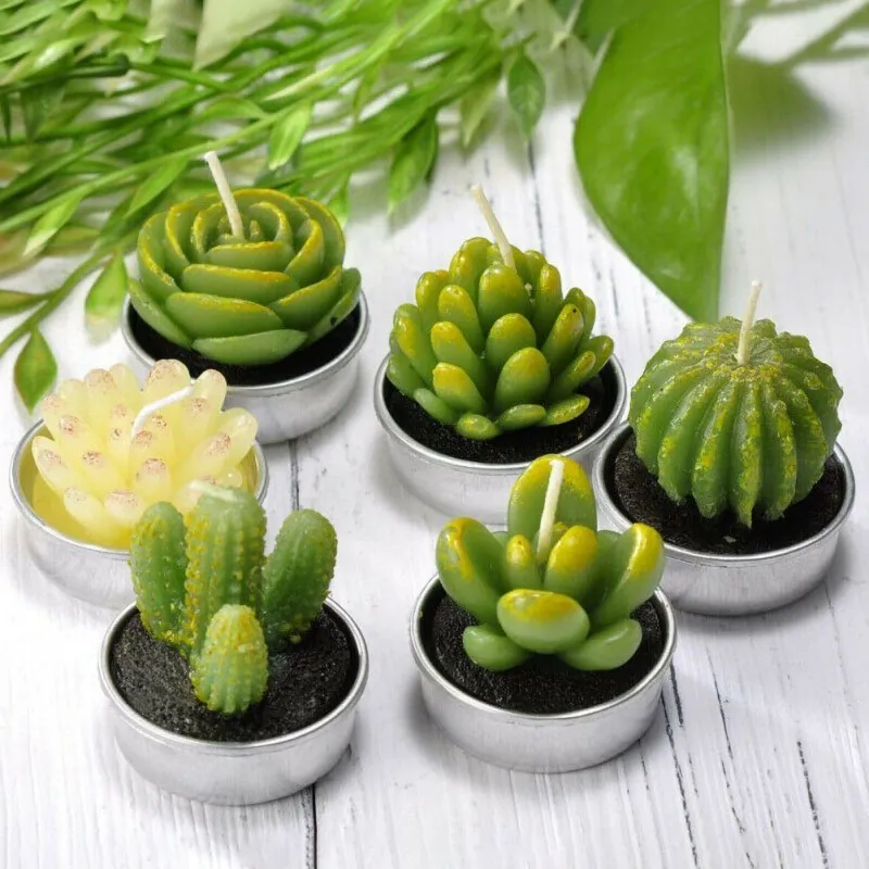 6pcs 12pcs Artificial Succulent Plants Cactus Candle For Birthday Party Wedding Feast Holiday Decoration home decor Y200531