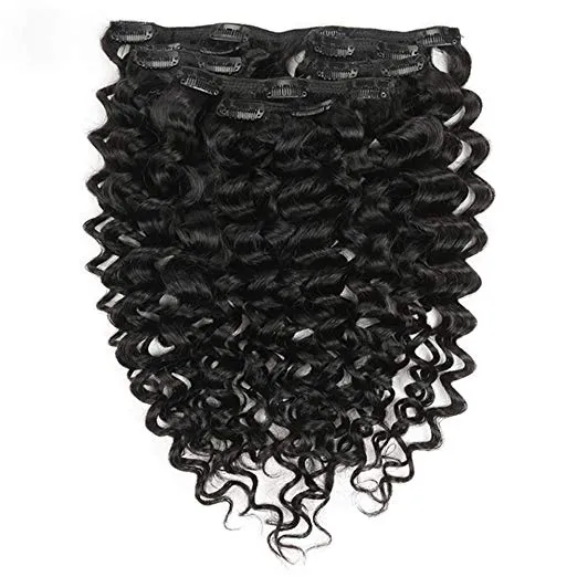 Real Hair 100% Mongolian Virgin Human Hair 3B 3C Kinky Curly Clip In Clip On Hair Extenstion(3B-3C, 14")