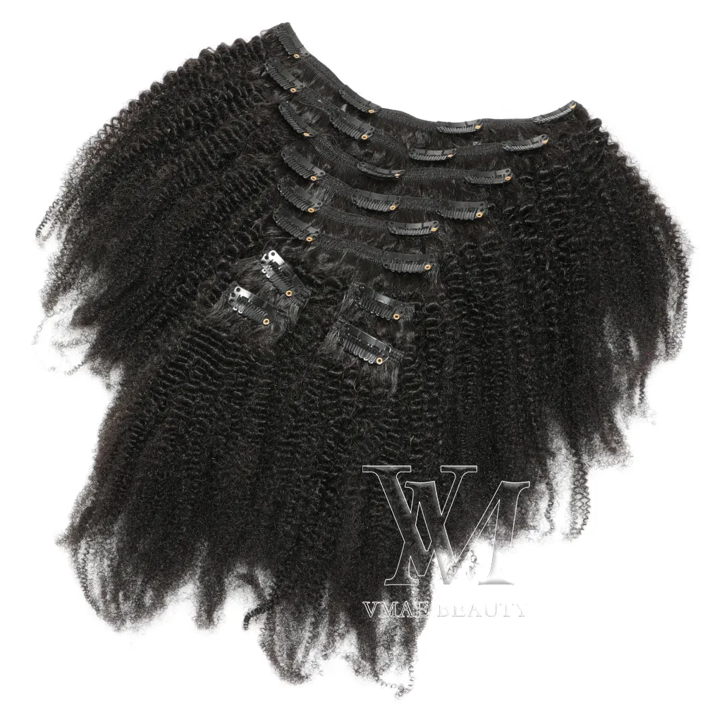 VMAE Brésilien Vierge Afro Crépus Bouclés 4A 4B 4C Clip Ins Naturel Noir 100g Clip de Cheveux Humains Non Transformés Dans Les Extensions