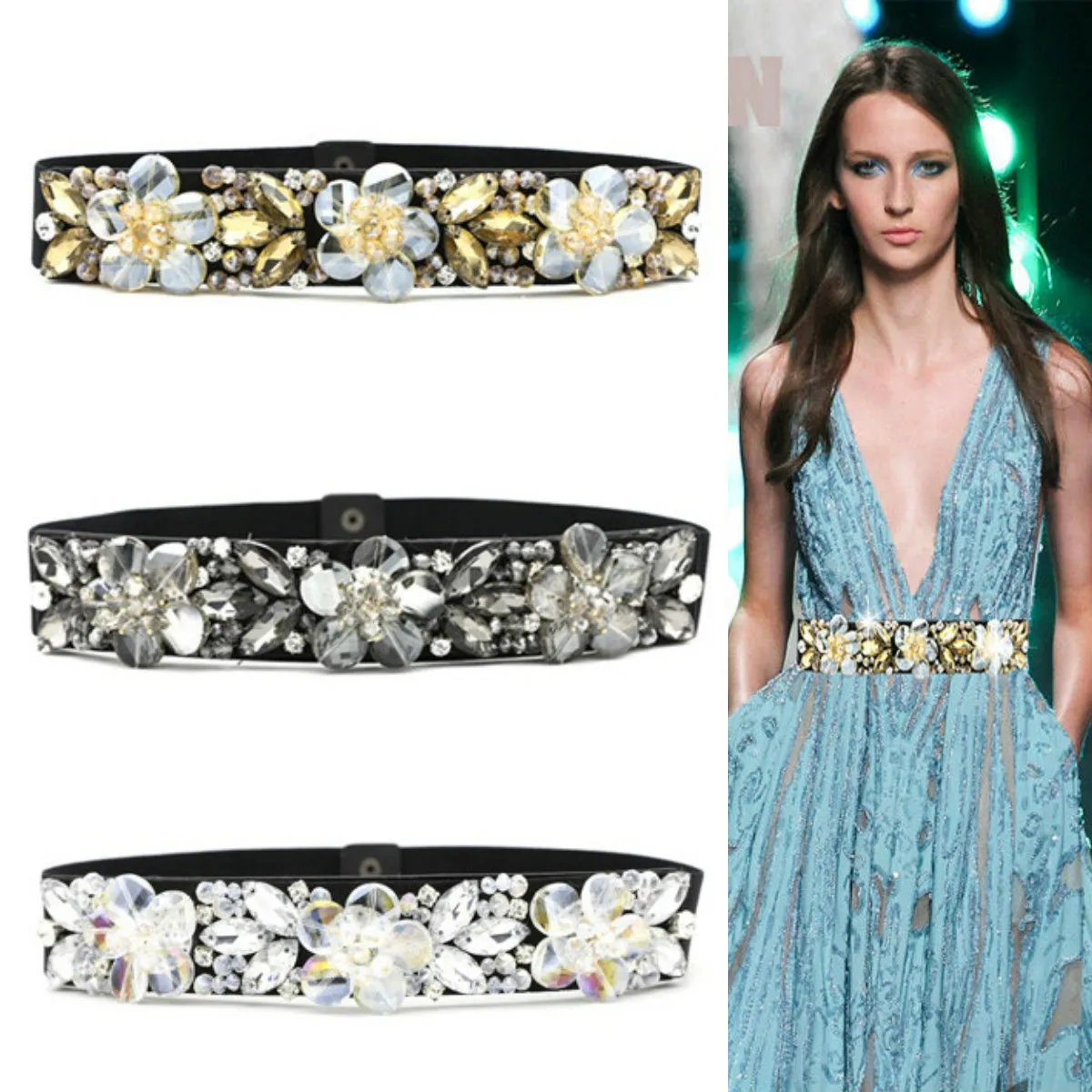 2019 Fashion Designer Belts Luxury Women Clothes Accessories Elastic Crystals Waistbands In Stock with Buttons Belt