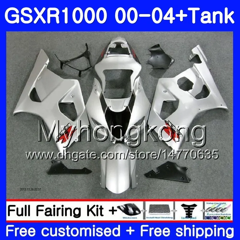 + Tank voor Suzuki GSX R1000 Gloss Zilver GSXR1000 2000 2001 2002 2003 2004 299HM.37 GSXR-1000 K2 GSX-R1000 K3 GSXR 1000 01 02 03 04 FUNLING