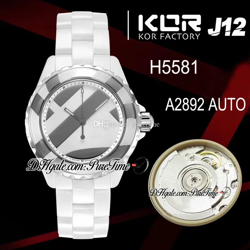 Nowy Korf H5582 38mm A2892 Automatyczny Zegarek Mens White Korea Cearamic Case White Ceramic Bransoletka Najlepsza edycja Puretium B2
