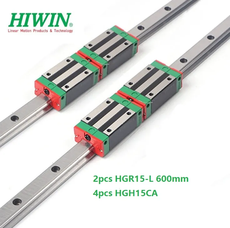 HIWIN – guide/rail linéaire Original HGR15 - 600mm + 4 blocs étroits linéaires HGH15CA pour pièces de routeur cnc, 2 pièces