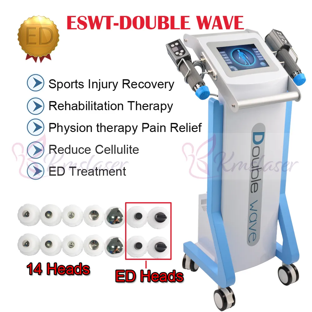 ESWT Shockwave Beauty Machine Therapy 두 손잡이가 함께 작동 할 수 있고 충격파 물리 치료 기계 에드 치료를위한