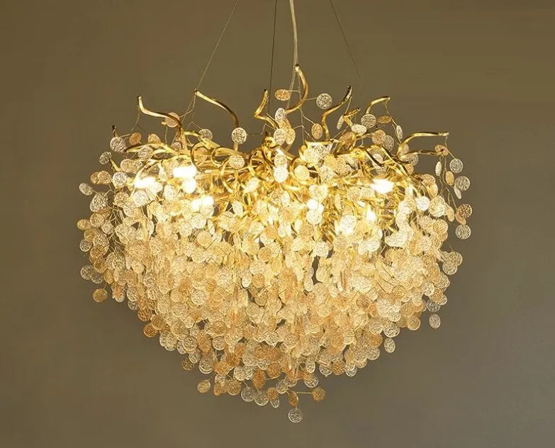 Franska kristall ljuskrona romantiska gyllene villor vardagsrum matsal dekoration hängande lampa lampor anpassade hotell projekt belysning