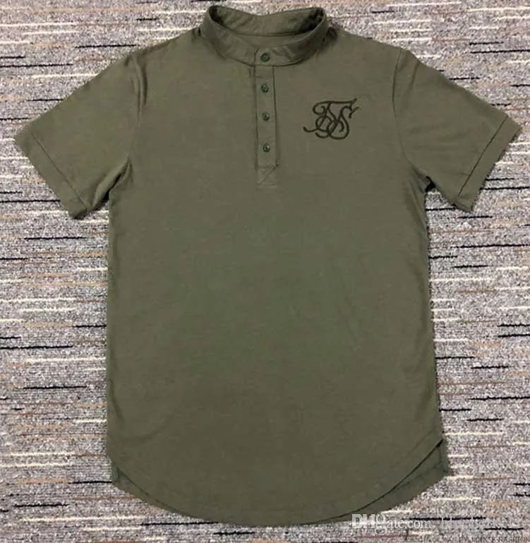 남자 티 티셔츠 블랙 화이트 그린 곡선 헴 스트레치 최신 디자이너 일반 셔츠 면화 Siksilk 티셔츠