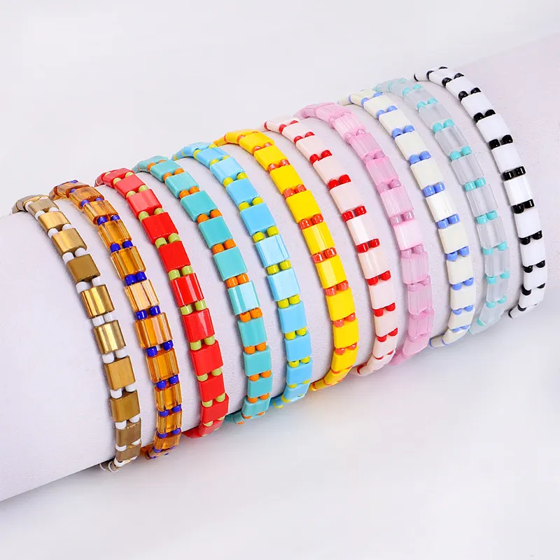 11 Style Womens Colorful Miyuki Tila Tile Glass Seed Beads Vsco Girl Frienship Bracelet Boho Adjustable Wristband Jewelry Gifts For Girls