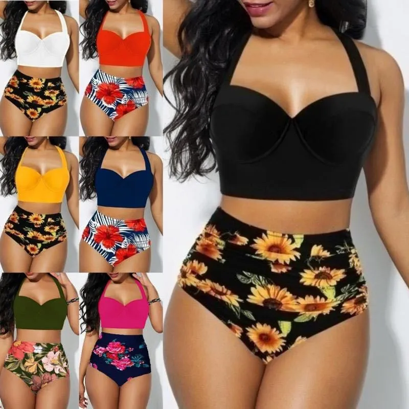 Cores Mulheres Dois Peça Swimsuit Imprimir Strapless Band Sexy Beach Style Verão Summer Banhing Swimwear