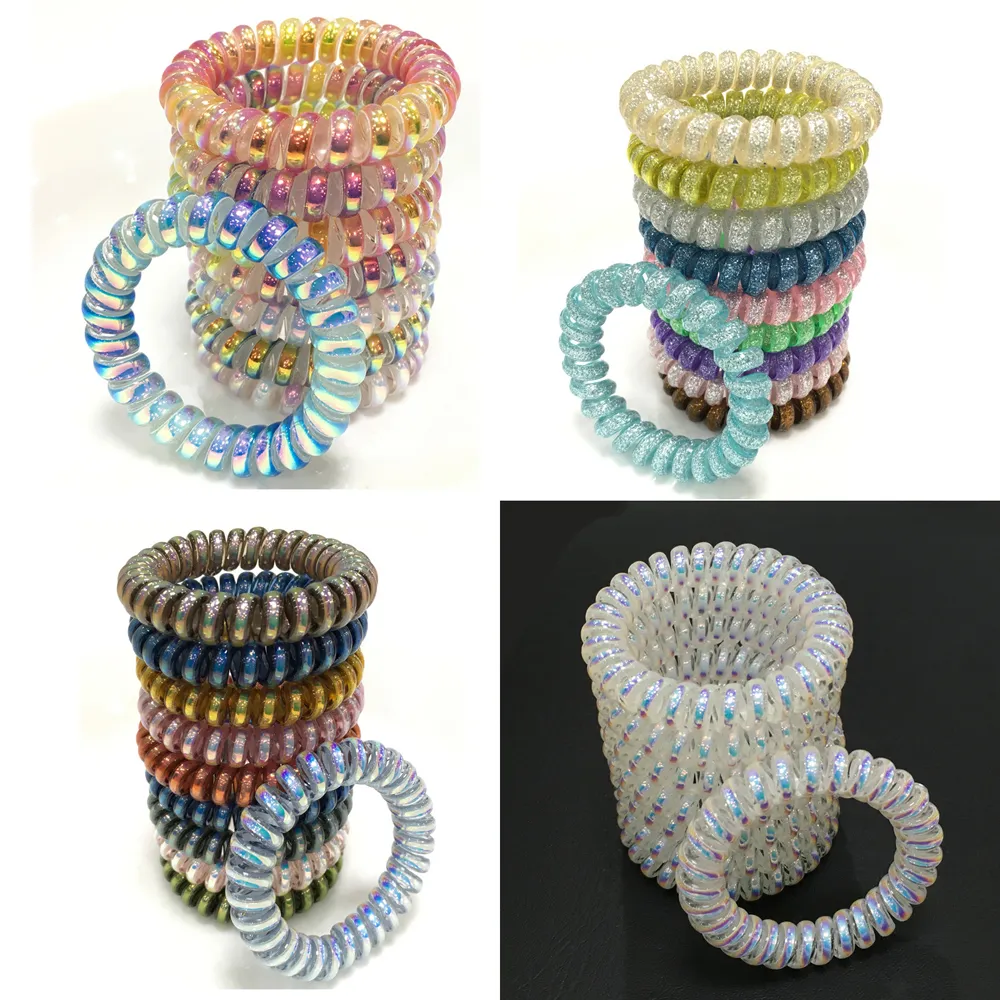 Colorful Elastic Girls Women Rubber Coil Hair Ties Spiral Shape Hair Ring Bands Ponytail Holders Accessories