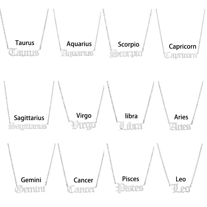 Znak horoskopowy Wisiant Naszyjnik Constell Stal nierdzewna List Naszyjniki Taurus Aquarius Scorpio Gemini Sagittarius Fashion Biżuteria