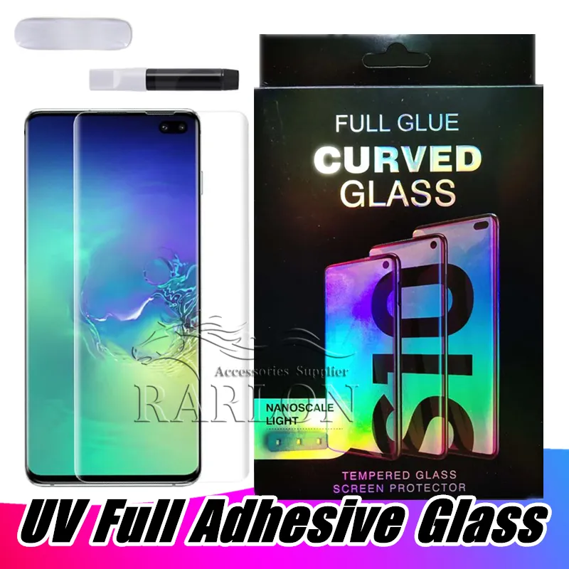 UV Liquid Glue Curbe Temperred Glass Screen Protector pour Samsung Galaxy S24 S23 S22 S21 Ultra S20 S10 S9 Note 20 Plus d'iD d'empreinte digitale compatible