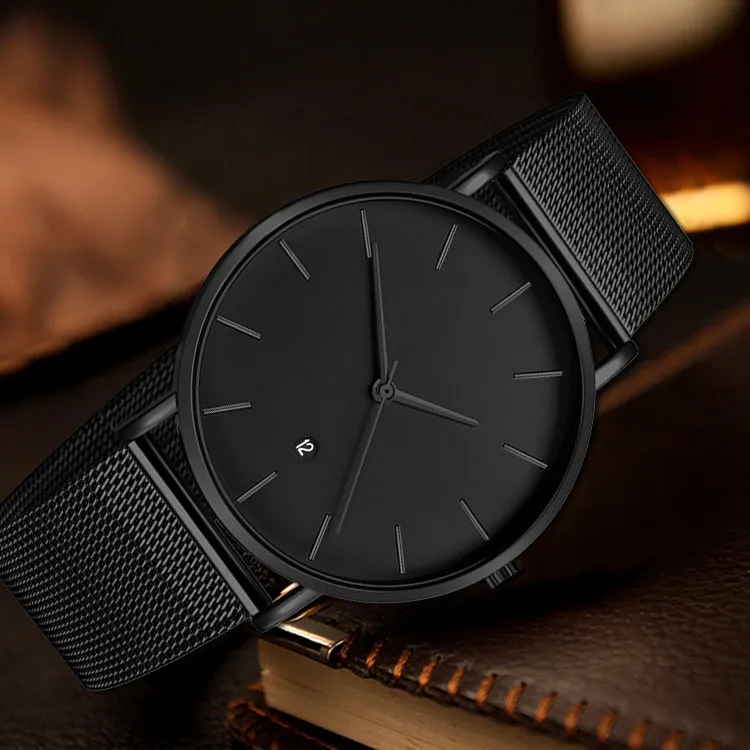 Reloj de cuarzo negro Relojes para hombres Vestido de marca famosa Reloj de pulsera de acero inoxidable clásico para hombres Reloj Reloj de pulsera para hombre Hora Reloges LY191226