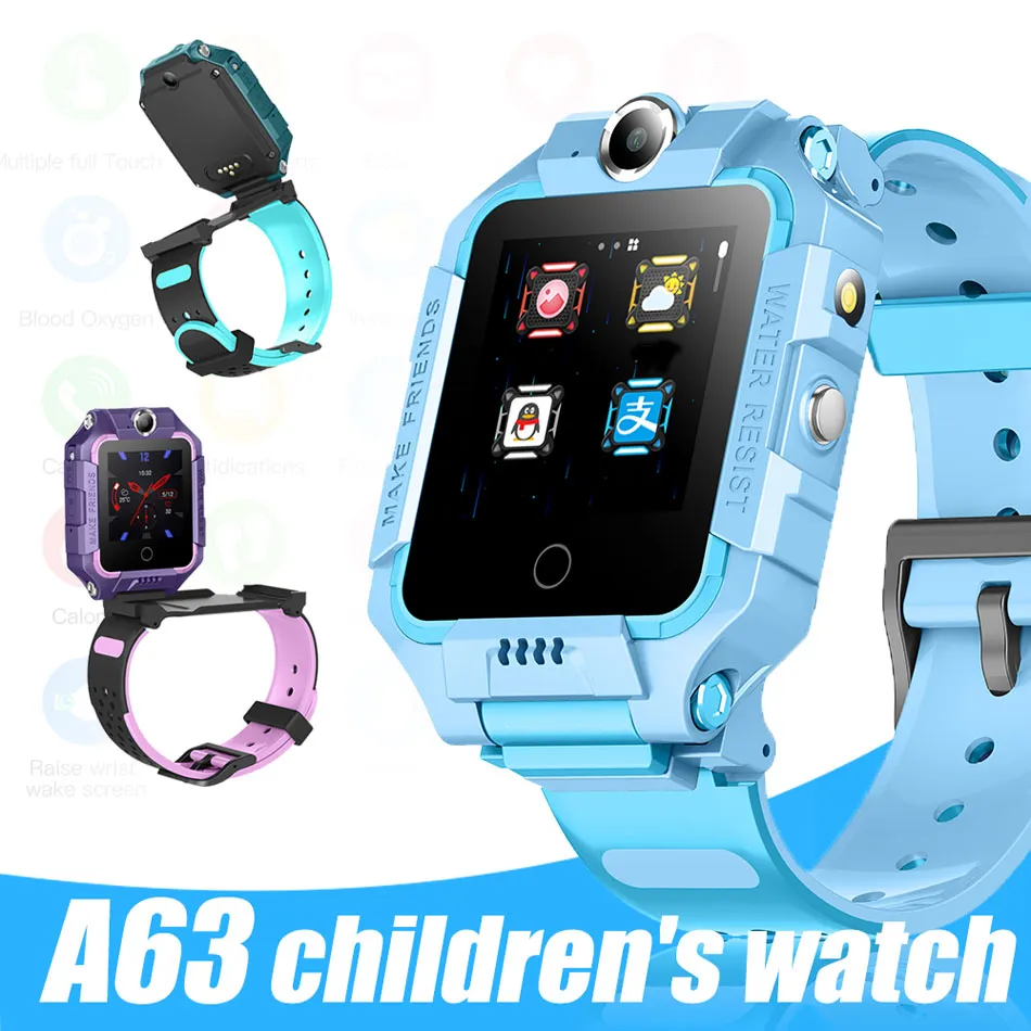 A63 Montre intelligente double caméra anti-perte de localisation Montre bébé Enfants SOS SIM Téléphone LBS Positionnement Tracker Montres intelligentes étanches avec boîte de vente au détail