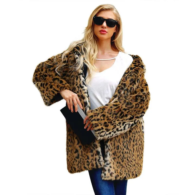 Leopard Impressão Faux Pele Casacos Senhoras Inverno Quente Longo Parka Overcoat Streetwear Manga Longa Casual Revestimento Grosso 2018 Mais Novos