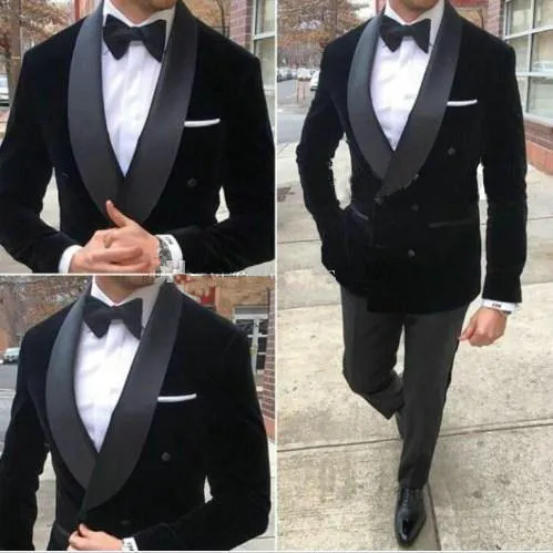 2019 Yeni Tasarım Resmi Parti Takım Erkekler Groom Smokin Costme Homme Terno Blazer Sequin Lapel Siyah Erkekler Düğün Takım Man Suit226L