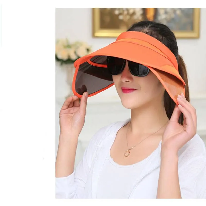 Nieuwe mode vrouwen UV-bescherming clip-on brede rand zonnehoed cap met intrekbare vizier anti-ultraviolette outdoor hoed verstelbare maat