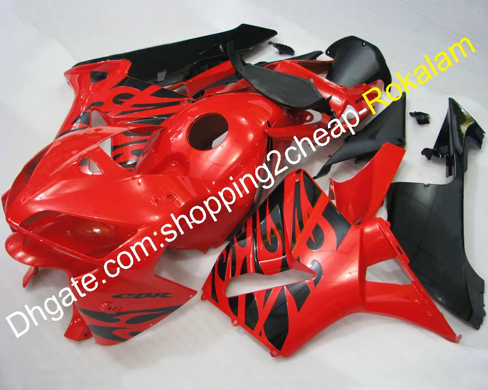 Black Flame Body Fairings för Honda CBR600RR F5 2005 2006 CBR 600F5 RR 05 06 CBR600 600RR Red Complete Fairing Kit (formsprutning)