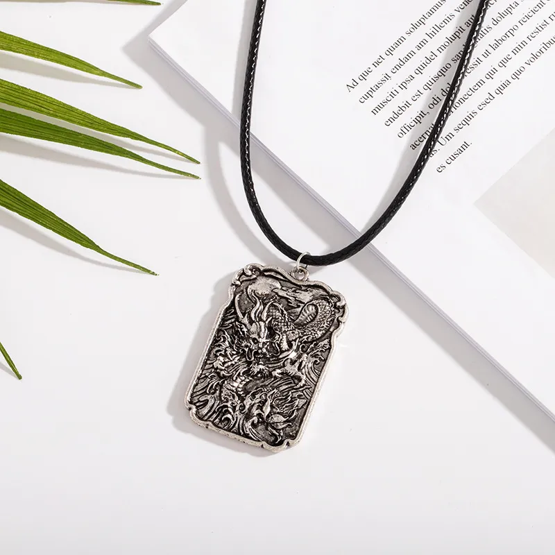 Pendant Necklaces 2021 Trendy Ancient Silver Color Chinese Dragon Punk Casual Design Long Chain Necklace For Women Men Jewelry Gifts