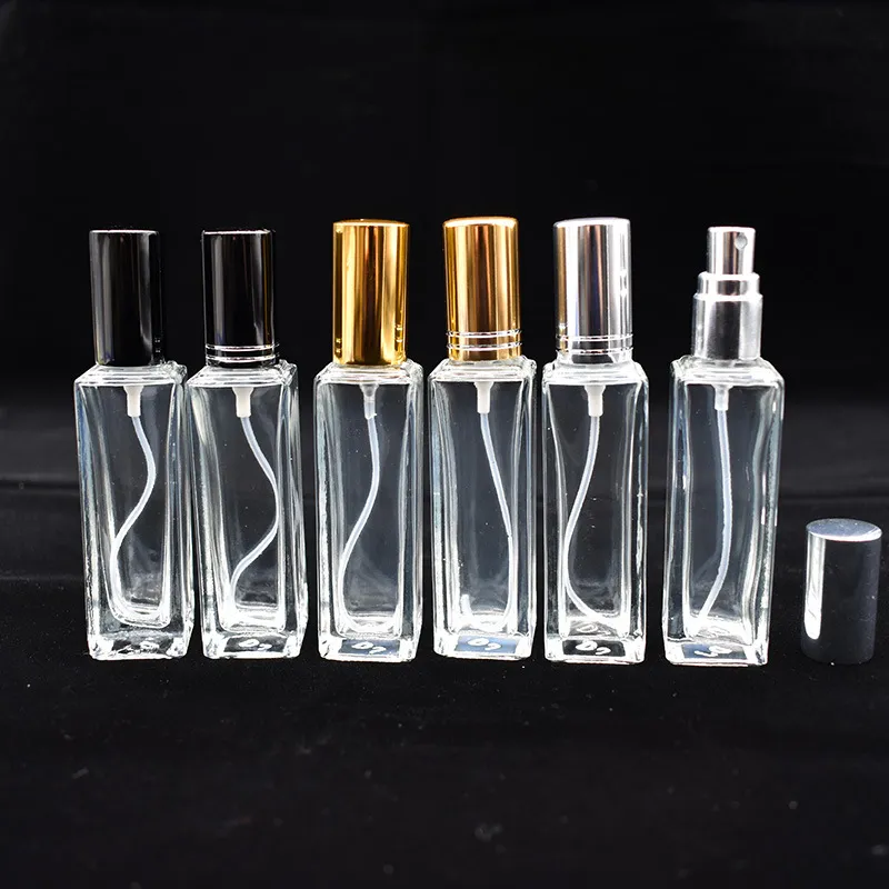 Botella de spray de perfume cuadrada de vidrio transparente de 20 ml Botellas cosméticas Botella de embalaje de perfume vacía