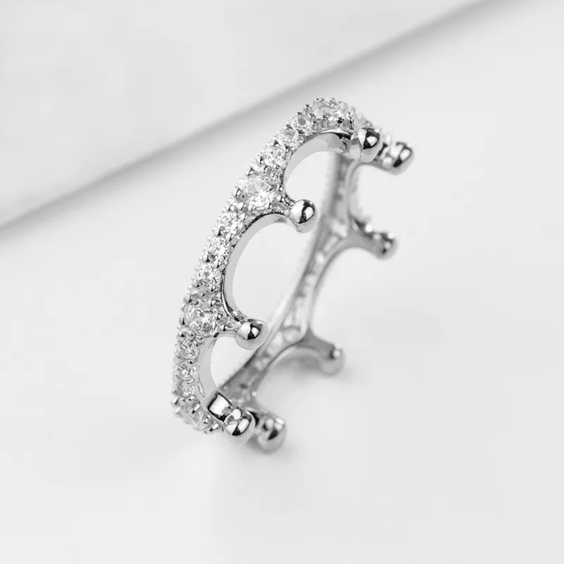 Groothandel-Nieuwe Mode 925 Sterling Silver Crown Ring Set Originele doos voor Pandora CZ Diamond Women Trouwringen