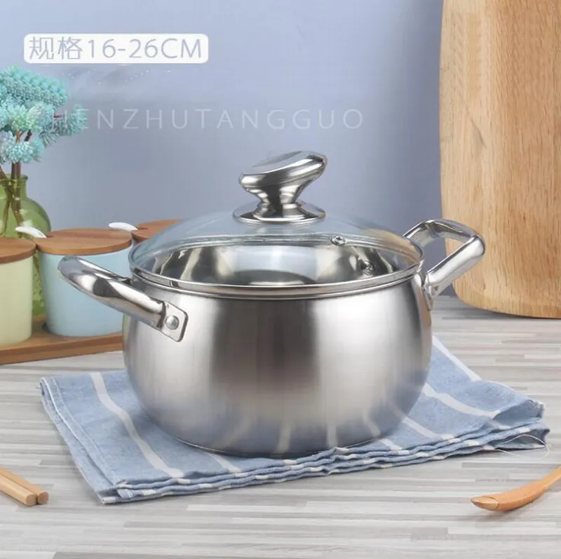 Thick stainless steel pearl soup pot tube ear double handle soup pot induction cooker stainless steel kitchen pans set