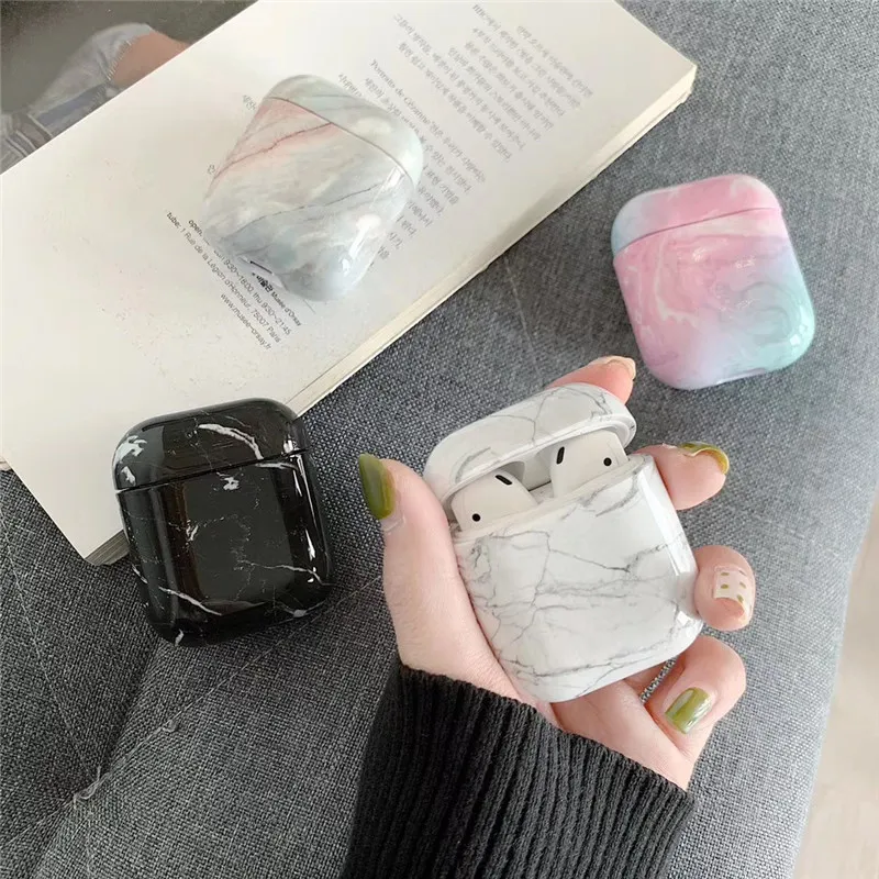 airpods1 الفاخرة / 2 حالة نمط بسيط الرخام مناسبة لairpods قضية المؤيد سماعات رأس لاسلكية بلوتوث sleeve-- واقية