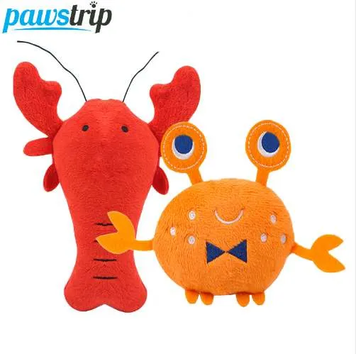 pawstrip 1pc Soft Plush Dog Toys Cartoon Lobster Crab Dog Squeaky Toys Interactive Pet Puppy Toys For Small Dogs