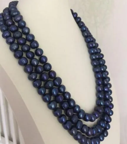 Drei Stränge Barock Tahitian 9-10mm schwarz blaue Perlenkette 18 "19" 20 "
