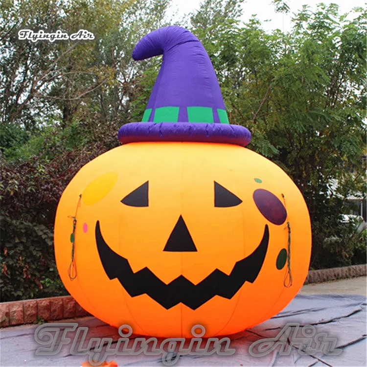 Lanterna de cabeça de abóbora inflável personalizada de Halloween 4 m de altura ao ar livre balão de abóbora para loja e festa de bar decoração noturna