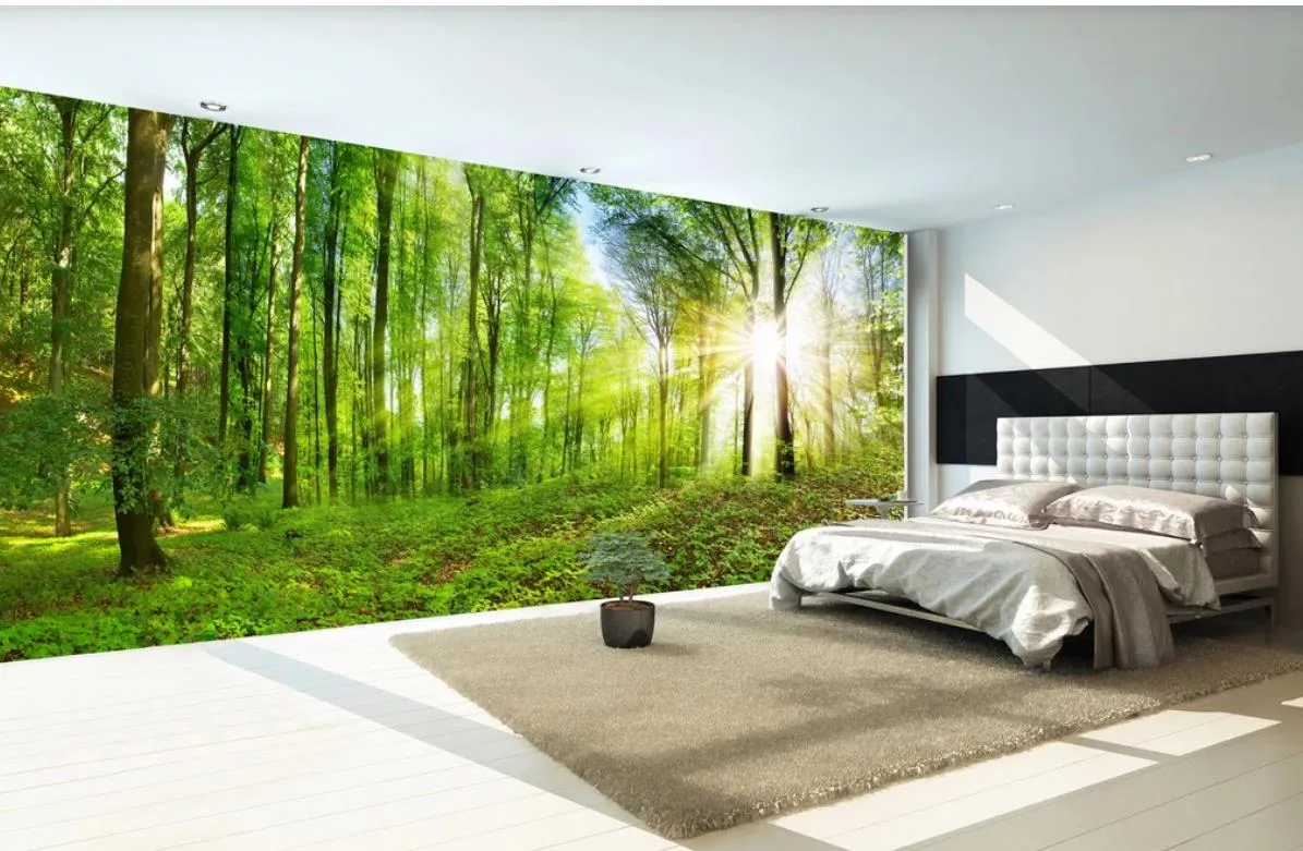  Papel pintado para paredes, papel tapiz autoadhesivo 3D de  paisaje de bosque gris, papel tapiz panorámico 3D, efecto 3D, póster de  pared para sala de estar, dormitorio, habitación de los niños