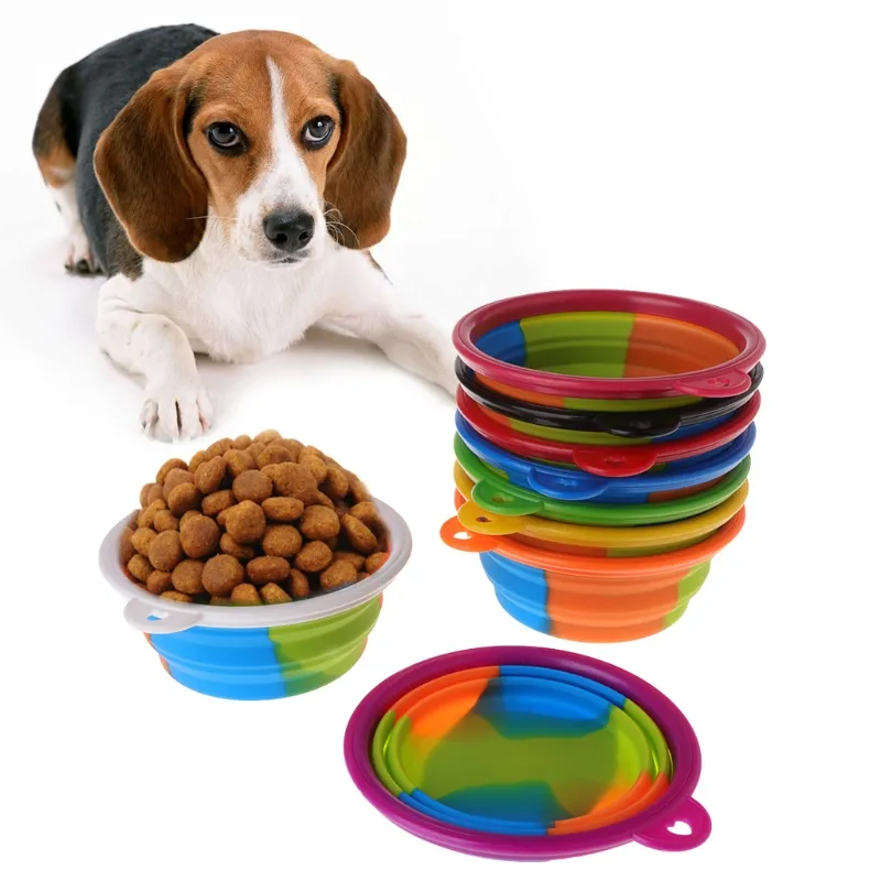 Przenośny Kamuflaż Pet Dog Silikonowe Składane Miski 9 Kolory Jedzenie Picie Outdoor Water Bowl Psa Cats Feeder Food Water Doprowadzi