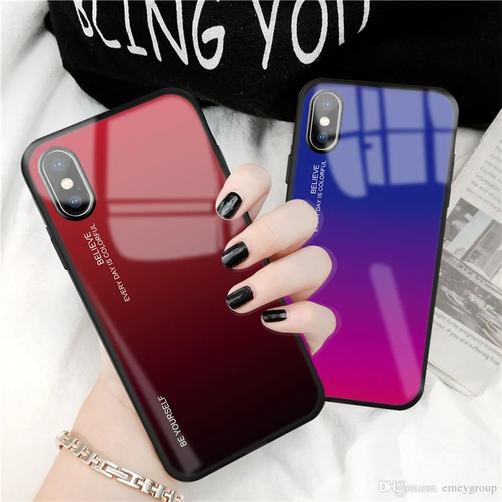 1st Gradient Shell Cases For iPhone 14 13 12 11 Pro XS Max X XR 8 7 6S Plus Tempered Glass Back Cover Colorful Aurora