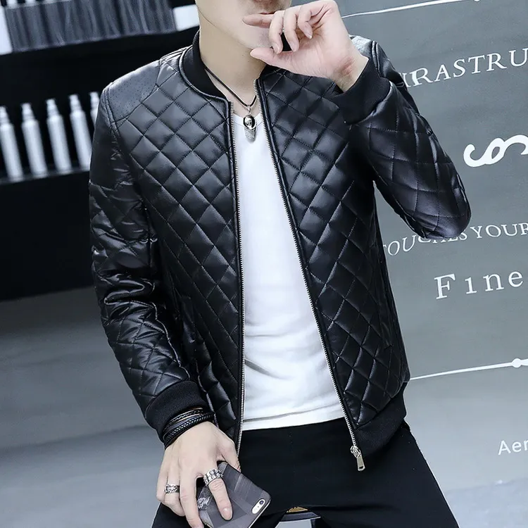 Winter Black Warm Thick Leather Jacket Men Stand Collar PU Leather Jacket for Men Men Jacket