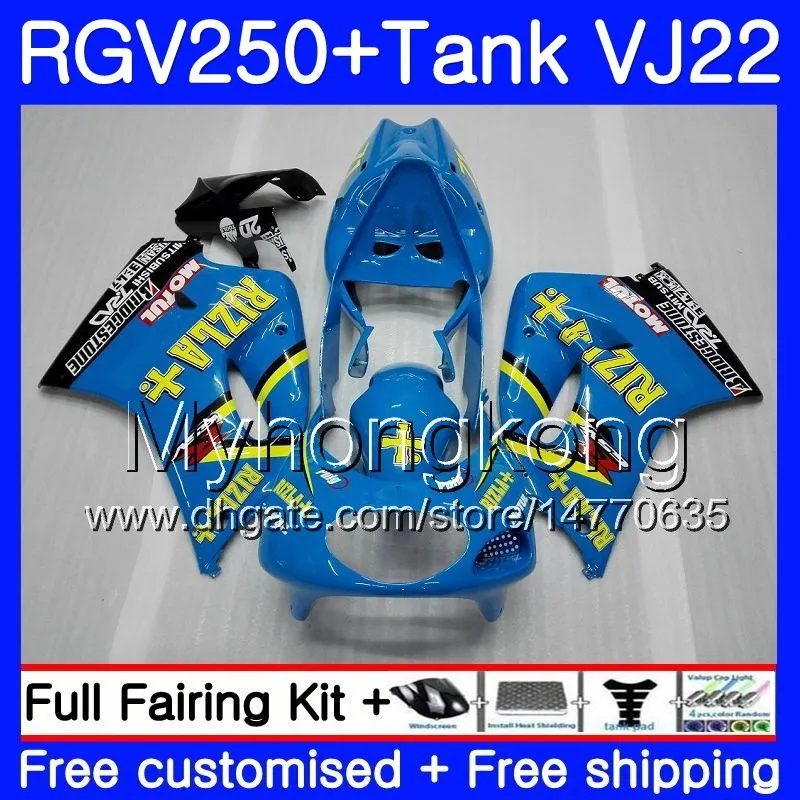 Body +Tank For SUZUKI VJ21 RGV250 88 89 90 91 92 93 307HM.4 RGV-250 VJ22 RGV 250 RIZLA blue frame 1988 1989 1990 1991 1992 1993 Fairing kit