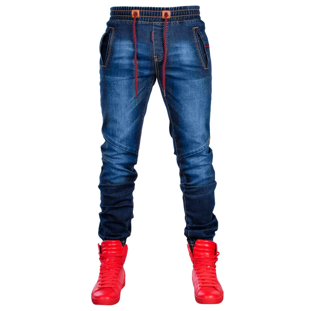 Jeans för Mens 2019 Sommarbyxor Classic Jeans Denim Bomull Solid Straight Pocket Denim Trousers Distressed Pant