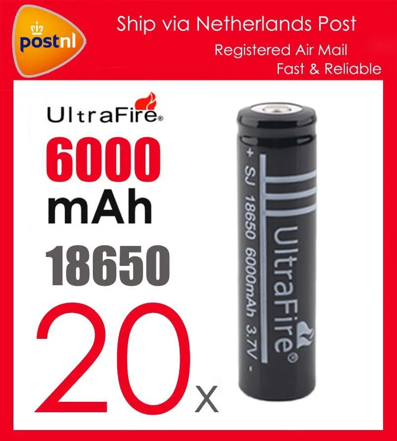 New Poster 20Pcs Ultrafire 3.7V 6000mAh Li-ion Rechargeable 18650 Battery Flashlight Camera Battery 18650 Rechargeable Battery New 18650