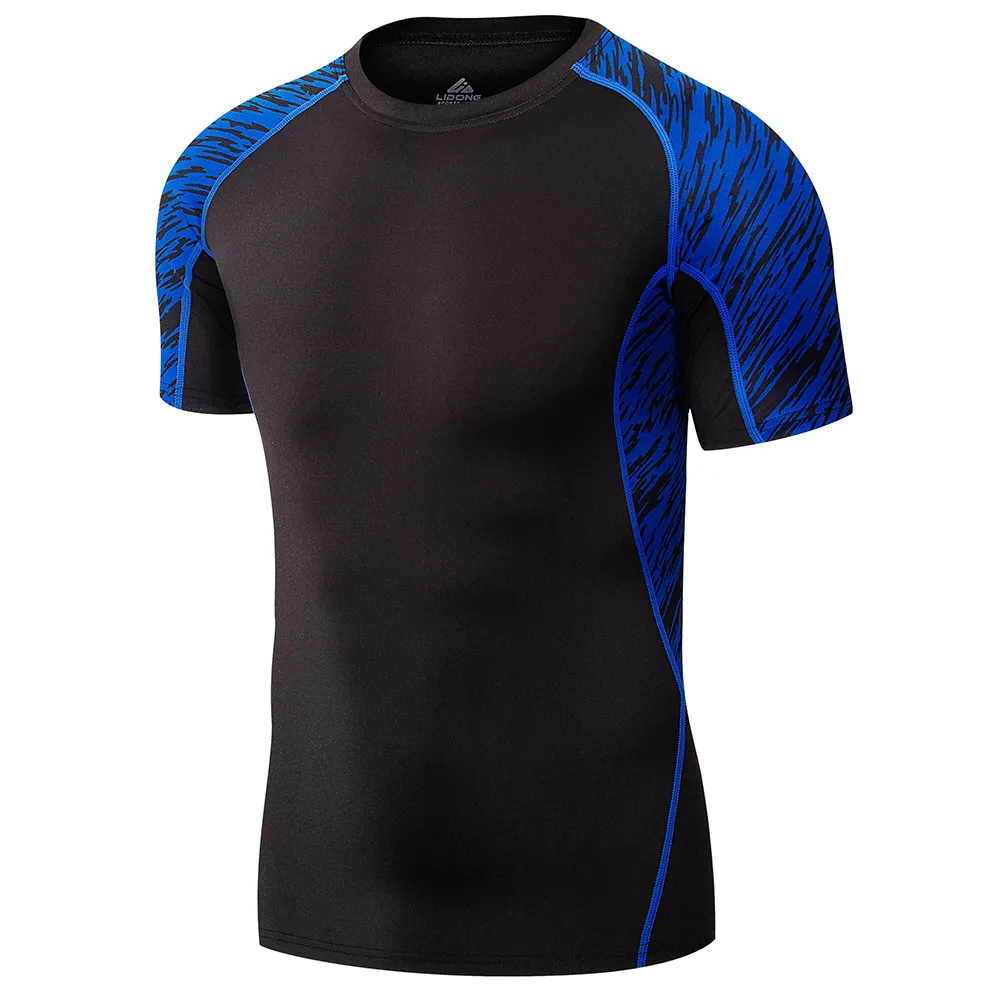 2019 Lidong Compression Clothing Gym Tight T-shirt Mens Fitness T-shirt Homme Gym T-shirt Män Fitness Kort ärm träning