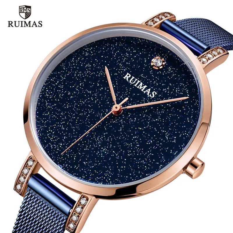 Ruimas Simple Analog Dress Women's Watches Rostfritt stål Mesh Strap Quartz Wrist Watches Lady Watch311x