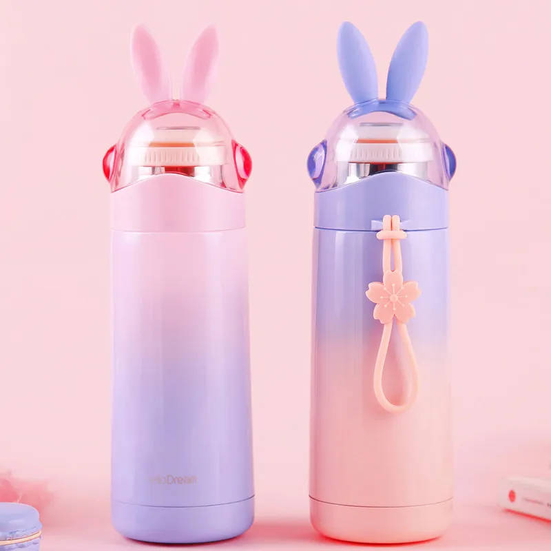 Student Girl Unicorn Sipper Bottle 350ml Rabbit Cap Sport Unicorn Sipper  Bottles Stainless Steel Insulated Vucuum Mug With Rope From Esw_home2,  $4.63