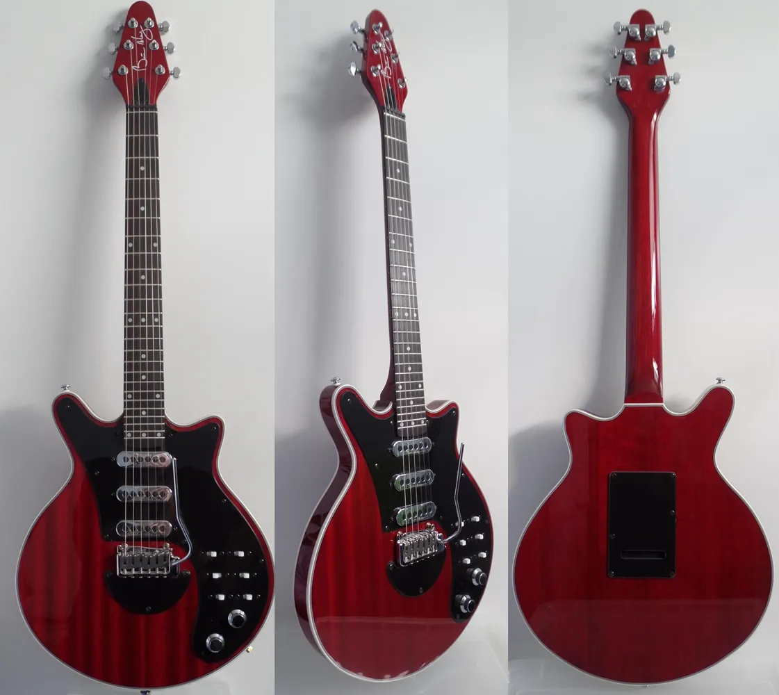 Guitare électrique Brian May Wine Red, 3 micros simples, pont Tremolo, 24 frettes, 6 interrupteurs, matériel chromé, fabriqué en chine