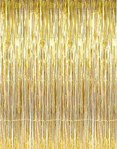 Confezione da 3 tende con frange in lamina verde e oro, 1 x 2,5 m