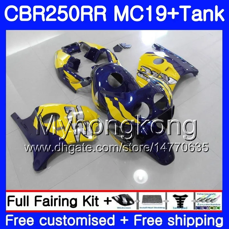 Molde de injeção para HONDA CBR 250RR MC19 amarelo azul escuro CBR250RR 1988 1989 Corpo 261HM.30 CBR 250 RR 250R CBR250 RR 88 89 Kit de Carenagem + Tanque