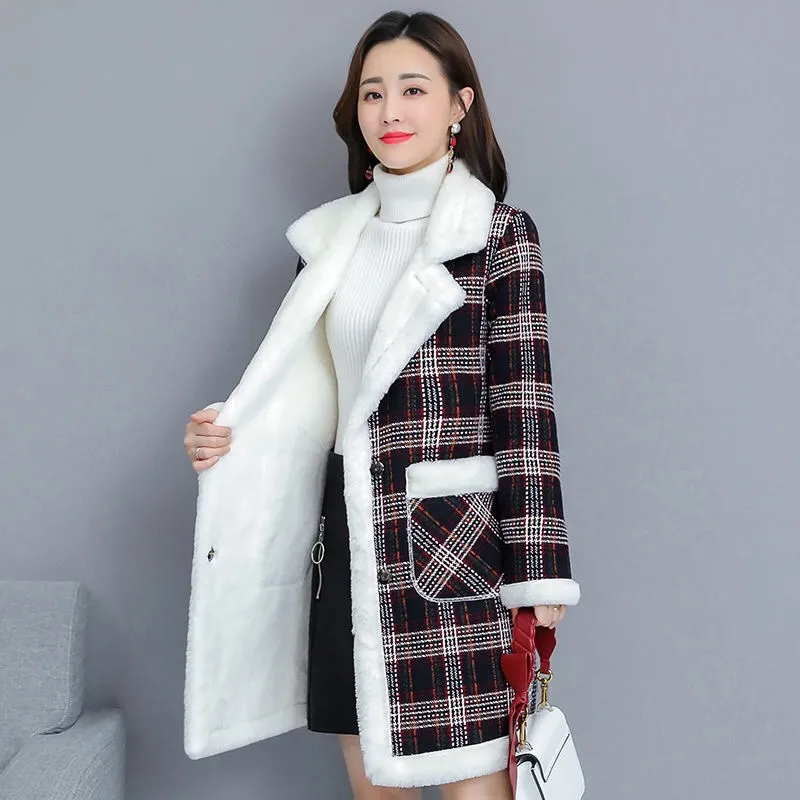 Femmes manteaux hiver Plus épais velours Long manteau de laine femmes nouveau hiver ample chaud Plaid coton