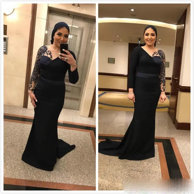 Arabski ASO EBI Muzułmańskie koronki Zroszony Suknie wieczorowe Syrenki Długie Rękawy Prom Dresses Tanie Formalne Party Druhna Drugi Suknie