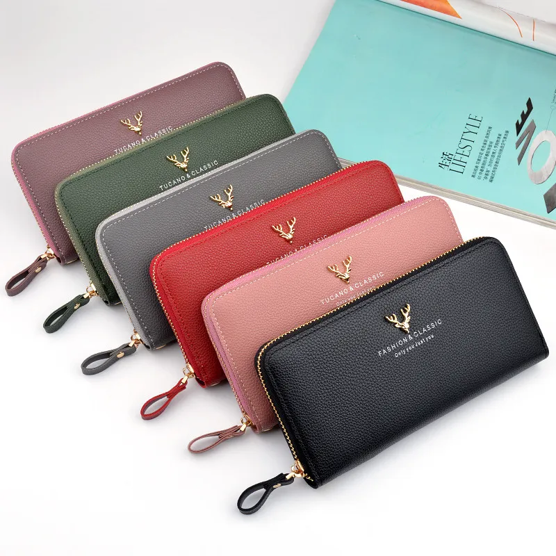 女性レザースリムクラッチロングデザイナー三枚の女性クレジットカードホルダーオーガナイザーのための財布